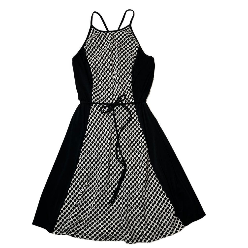 DR Collection Halter Style Size 8 Black with Cream Crochet Insert Dress
